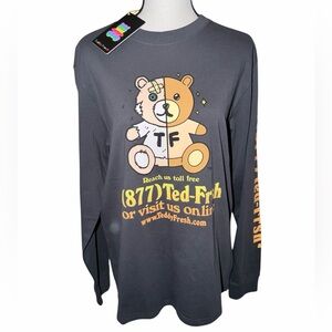 Teddy Fresh Split Bear Graphic Streetwear Long Sleeve Tee Size Small